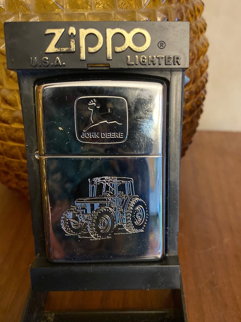 John Deere Tractor Collectible Zippo Lighter in a high polished chrome finish